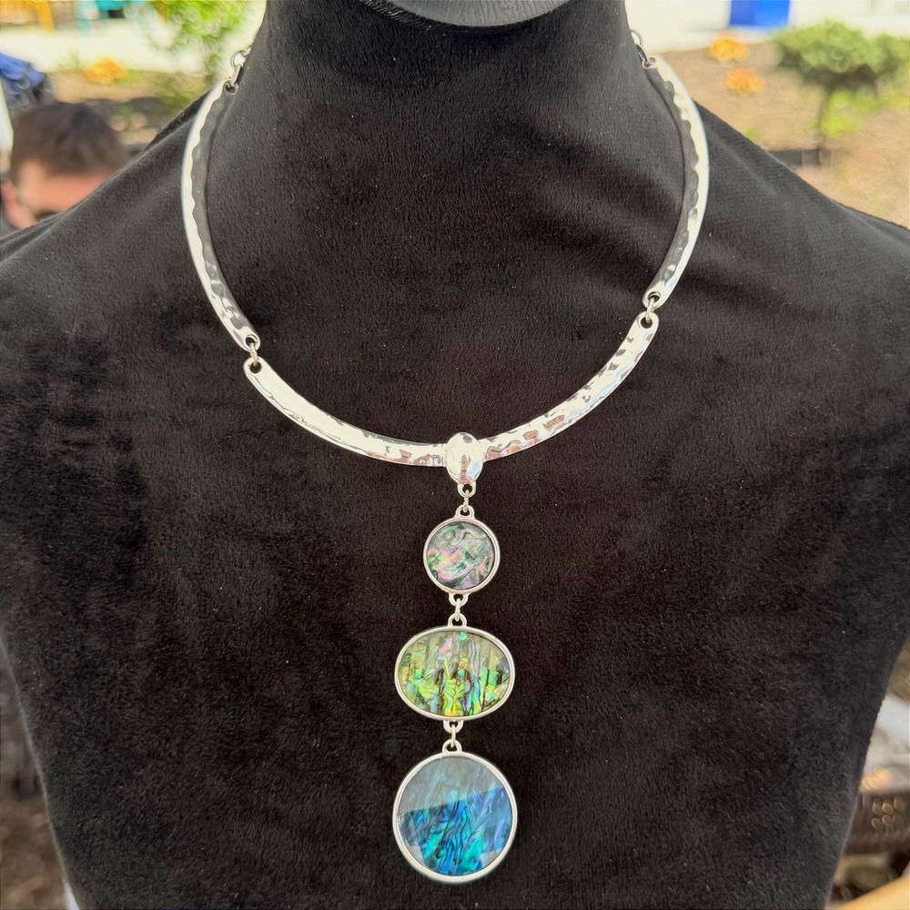 Vintage 3 Tiered Silver Pendant Necklace Blue Stones Adjustable Graduated Drop